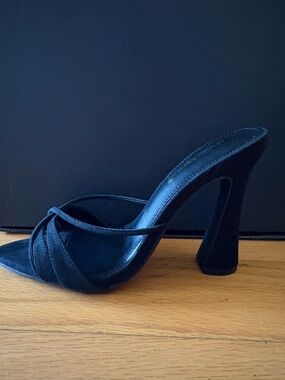NEW: Black Suede Strappy High Heel Mule